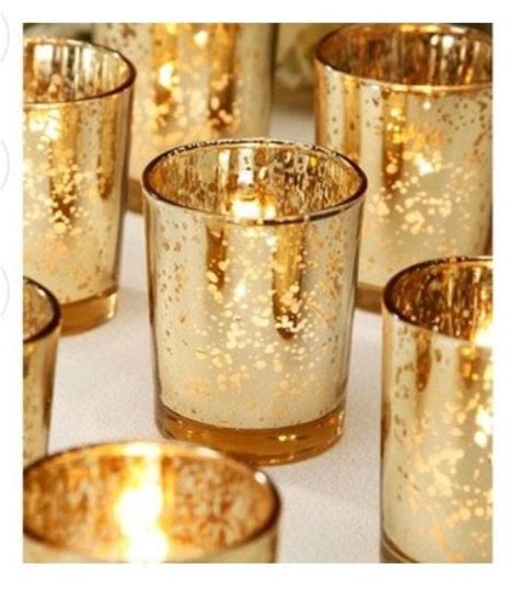 12 Gold Mercury Votives, Gold Votives, Gold Mercury Candle Holder, Gold ...