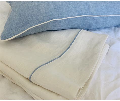 Natural Linen Bed Sheet with Cording Accent, 80+ colors