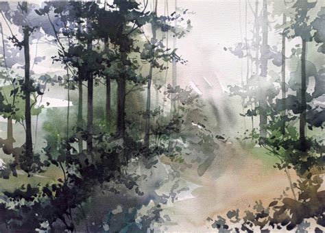 Watercolor forest landscape Painting by Nazar Grunyka