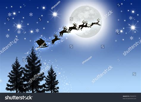 Santa'S Sleigh In Night Sky With Moon Stock Photo 67639372 : Shutterstock