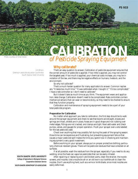 Calibration of Pesticide Spraying Equipment