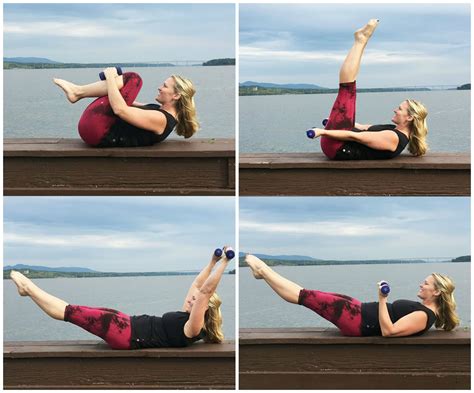 a woman doing exercises on the side of a dock with her arms and legs ...