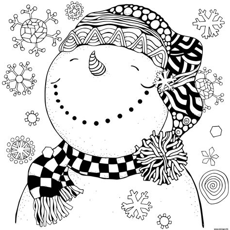 Coloriage Souriant Et Apaiser Sous Les Flocons De Neiges Dessin Bonhomme De Neige à imprimer