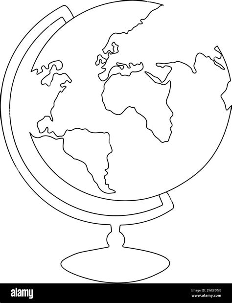 One continuous line drawing of school globe.World map doodle line drawing. Earth map hand drawn ...