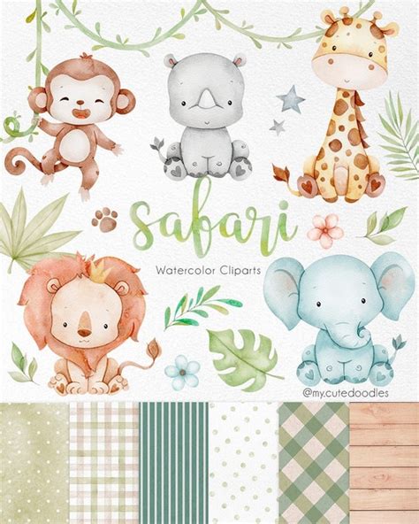 Safari Watercolor Clipart Safari Baby Shower Jungle - Etsy