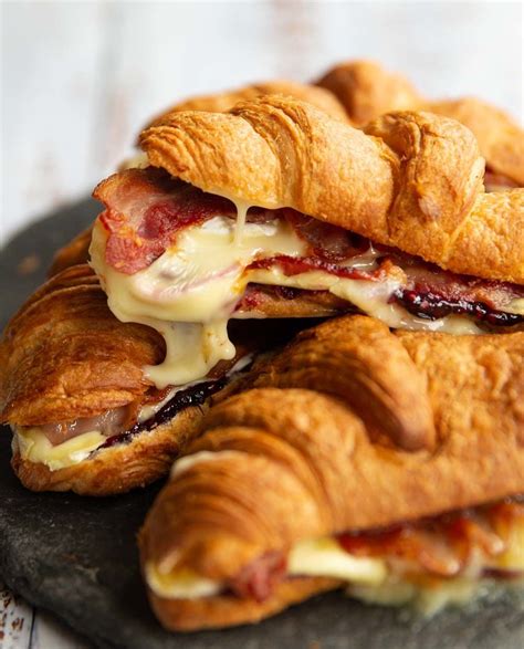 These croissants are filled with brie, a quick homemade blackberry jam and crispy bacon. Stuffed ...