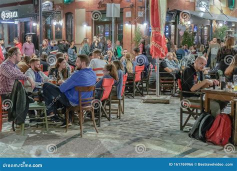 Thessaloniki, Greece Hellenic Nightlife Scene of People at Outdoors Bar ...