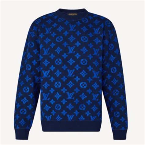 Louis Vuitton Women Full Monogram Jacquard Crew Neck Cotton Blue Regular Fit - LULUX