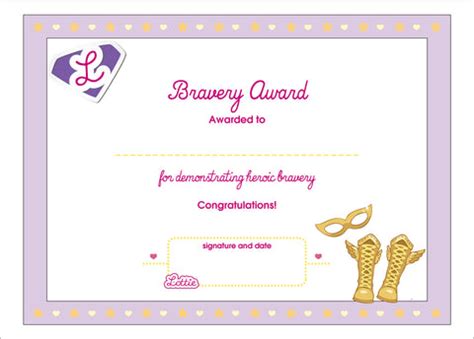 Bravery Printable Award Certificate