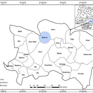 Nigeria showing the location of Benue State (Inset) and Benue State ...