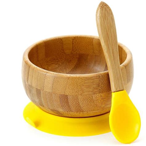 Avanchy Bamboo Suction Baby Bowl + Spoon | Baby bowls, Suction bowls, Baby feeding