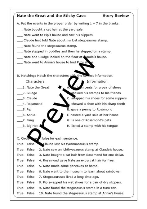 "Nate the Great and the Sticky Case" worksheets | Made By Teachers