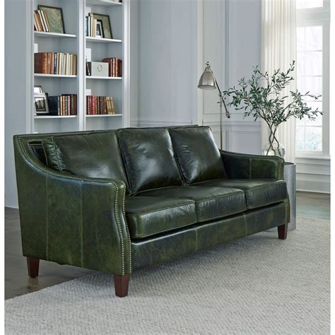 Essex Distressed Green Top Grain Leather Upholstered Vintage Sofa - Bed Bath & Beyond - 29653902 ...