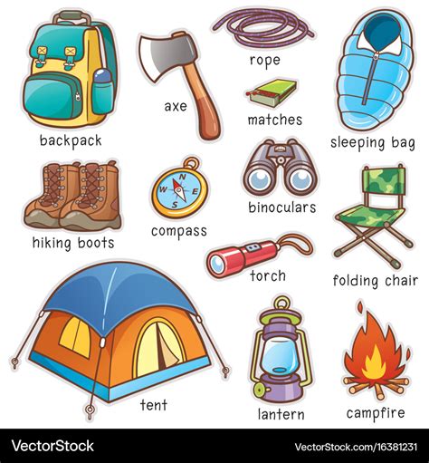 Camping equipment Royalty Free Vector Image - VectorStock