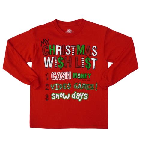 Dec 25th Boys Red Holiday T-Shirt Christmas Wish List Long Sleeve Shirt - Walmart.com - Walmart.com