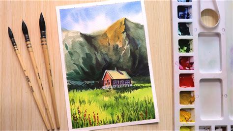 Easy Watercolor Painting Village Scenery - Kremi Png