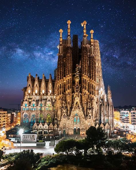 Starry night, Sagrada Familia, Barcelona, Spain | Travel abroad, Vacation trips, Cool places to ...