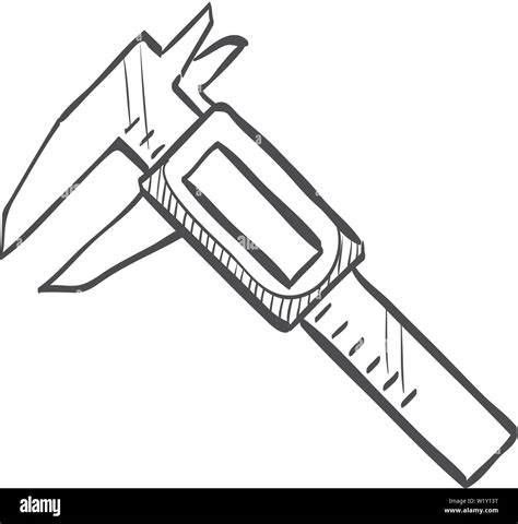 Digital caliper icon in doodle sketch lines. Instrument equipment measurement accuracy ...