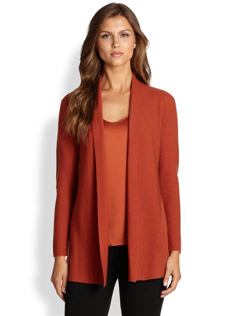 Eileen Fisher Linen Shaped Cardigan Sweater in Orange - Lyst