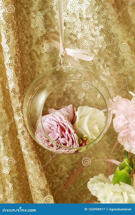 Wedding Decorations: Glass Sphere with Flowers Inside and Garland of Carnations Stock Image ...