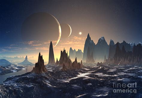 Alien Planet With Two Moons Digital Art by Diversepixel