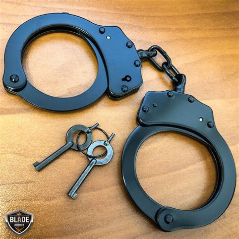 REAL Police Handcuffs DOUBLE LOCK Professional BLACK STEEL Hand Cuffs w/ Keys | eBay