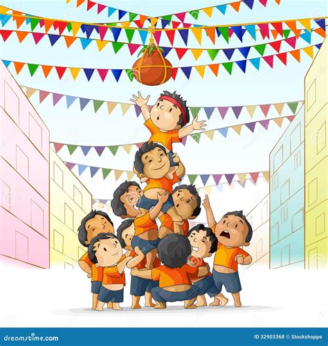 Boys At Playing Dahi Handi In Janmashtami Vector Illustration | CartoonDealer.com #32903368