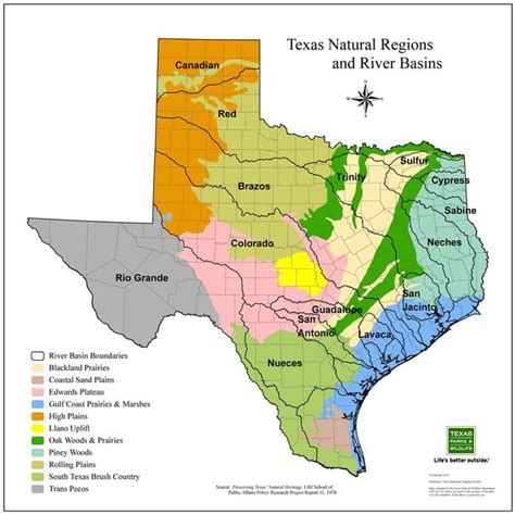 Texas map, River basin, River