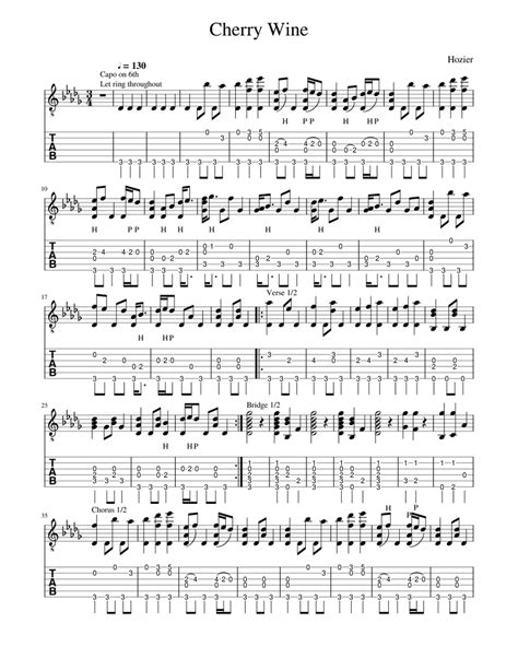 Cherry Wine (Sheet and Tab) Sheet music for Guitar (Solo) | Musescore.com