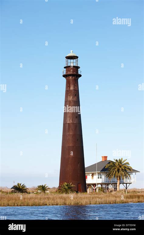 Lighthouse on coast Point Bolivar Lighthouse Port Bolivar Bolivar ...