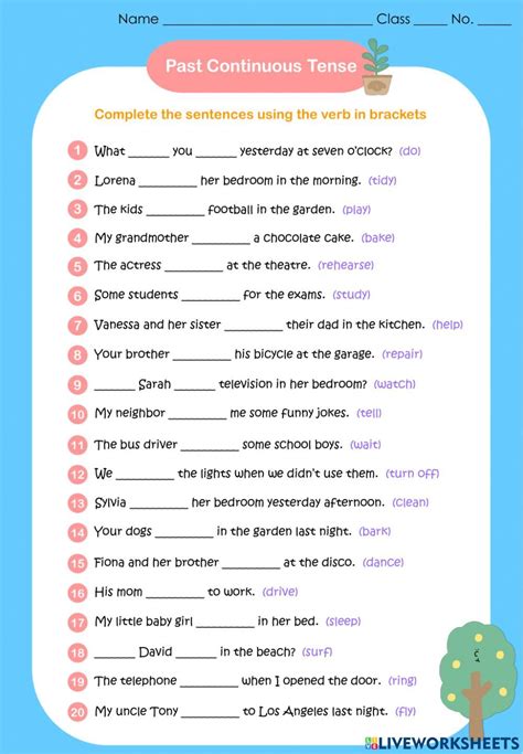 Past Continuous Tense interactive exercise for Grade 8 | Class book ...