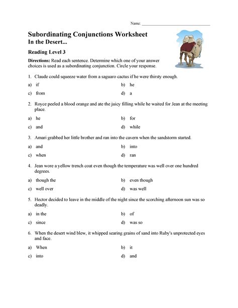 Subordinating Conjunctions Worksheet - Reading Level 3 | Preview