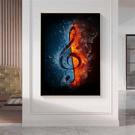 Abstract Water and Fire Music Note Canvas Painting on The Wall Posters ...