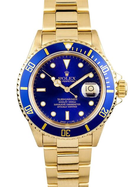 Rolex Submariner Blue Dial 18k Yellow Gold 16618 | Zaeger Diamonds And ...