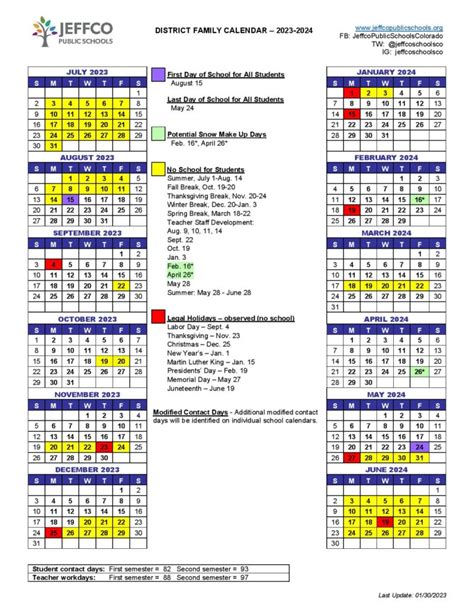 Jeffco Public Schools Calendar 2024-2025 (Holiday Breaks)