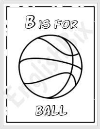 B is for Ball Coloring Page Worksheet - EnglishBix