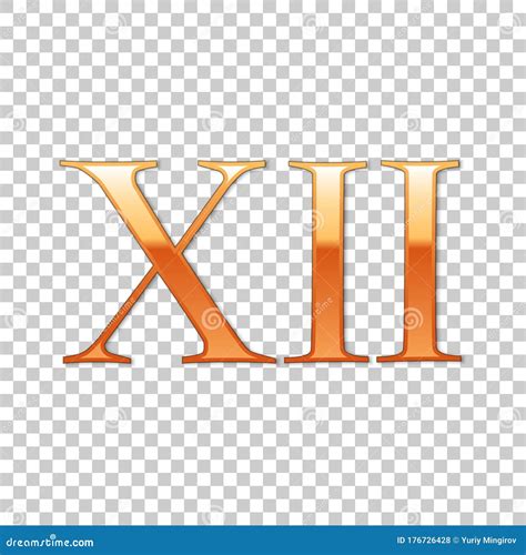 Golden Roman Numeral Number 12, XII, Twelve In Alphabet Letter Isolated ...