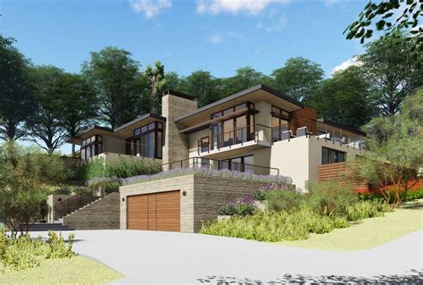 Modern Hillside House Facade | House architecture design, House designs ...