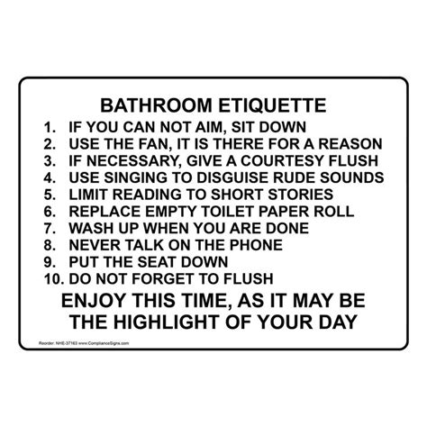 Bathroom Etiquette 1. If You Can Not Aim, Sit Sign NHE-37163 in 2021 | Bathroom etiquette, Vinyl ...