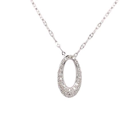 14k White Gold Oval Diamond Necklace - Broestl & Wallis