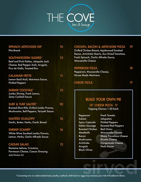 The Cove Bar & Lounge menu in Laughlin, Nevada, USA