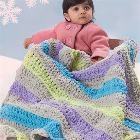 Bernat® Baby Blanket and Pipsqueak™ Bias Bands Baby Blanket #crochet #pattern | Baby blanket ...