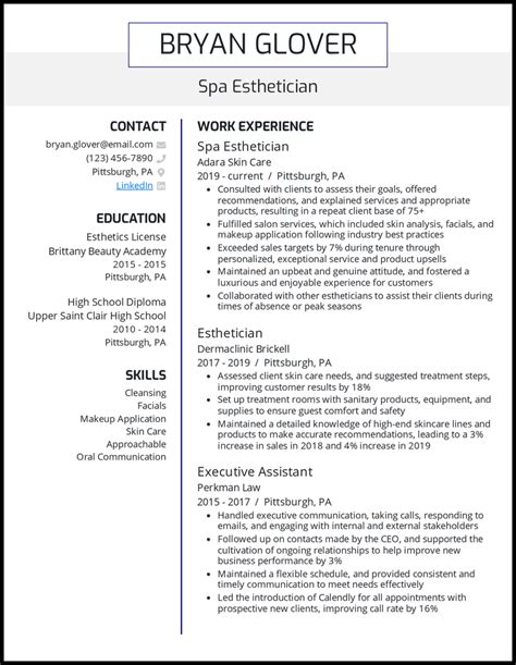 Esthetician Resume Example - kurikulum-13