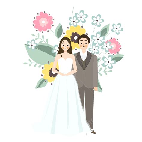 Cartoon Hand Drawn Vector Bride Groom Wedding Flowers, Love, Bride, Bridegroom PNG and Vector ...