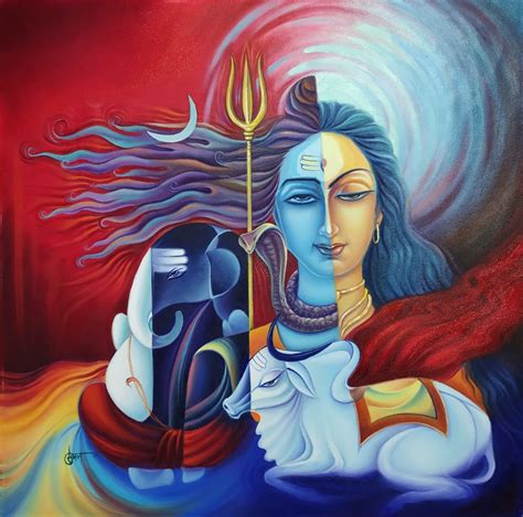 Buy Shiv Parivar Painting with Oil on Canvas by Suman Verma | IndiGalleria