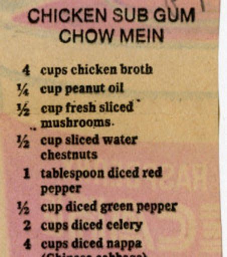 Chicken Subgum Chow Mein :: Historic Recipe | Chow mein, Chicken subgum recipe, Chicken subgum ...