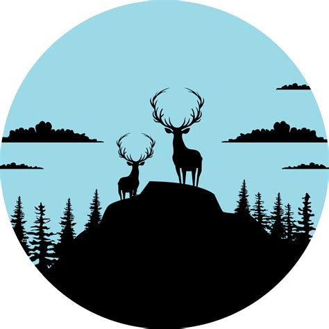 Mountain with deers nature stickers - TenStickers