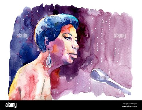 Watercolour illustration of Nina Simone plays piano Stock Photo - Alamy