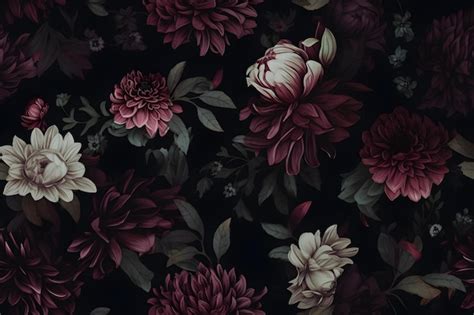 Premium Photo | Dark seamless floral pattern ai generative illustration