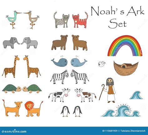 La Arca Del ` S De Noah Del Vector Fijó Con Los Animales Ilustración del Vector - Ilustración de ...